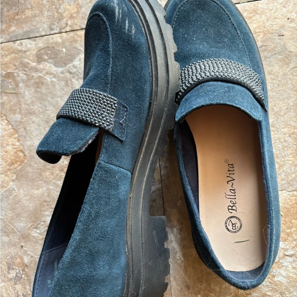 Bella Vita Navy Loafers with Studded Detail - Picture 3 of 5
